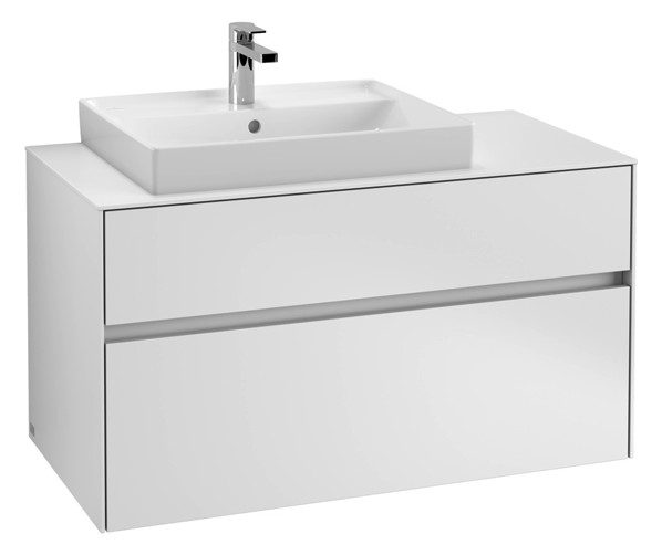 V&B Waschtischunterschrank Collaro 100x54,8x50cm, Waschtisch links, LED-Beleuchtung 7,3 W, white matt