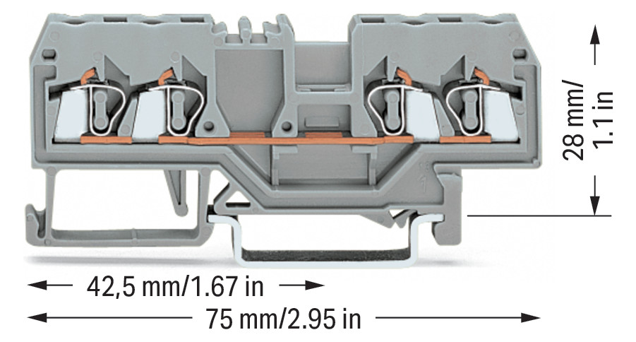 Reihenklemme 0,08-2,5qmm Serie 280 20A 1Etage 4kl gr Hutschiene TH35
