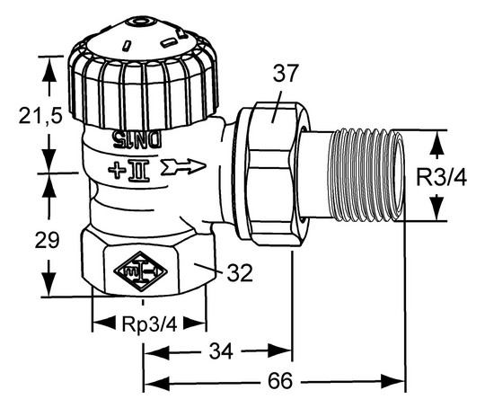 Heimeier Thermostat-Ventilunterteil V-exact II Rp 3/4 x R 3/4, Eck, Rotguss vernickelt
