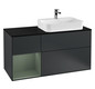 V&B Waschtisch-Unterschrank Finion 120cm, Abdeckplatte black matt, Regal links Olive Matt Lacquer, Midnight Blue Matt Lacquer