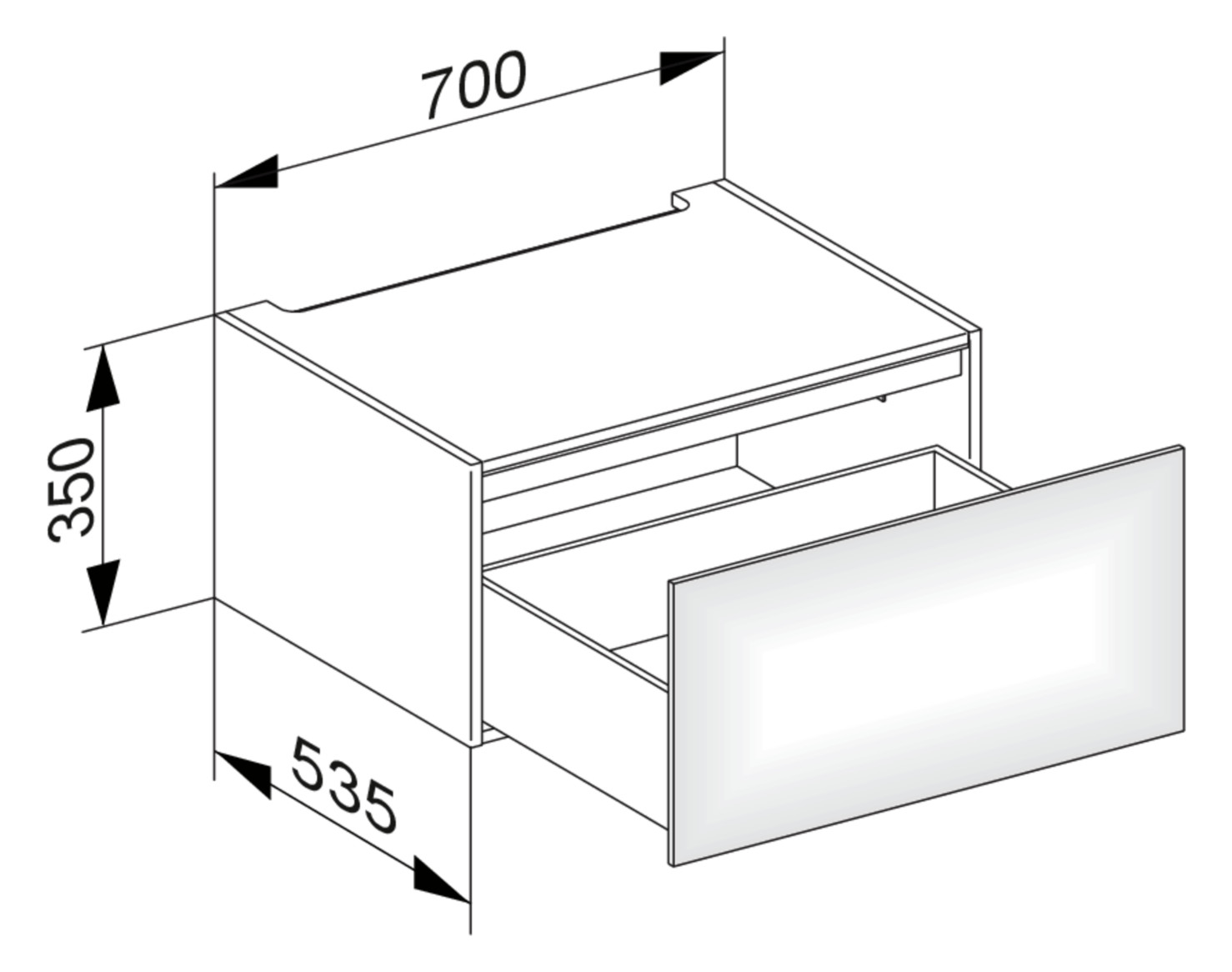 KEUCO Unterschrank Edition 11 70x35x53,5cm, 1 Frontauszug, Beleuchtung, Weiß, Glas Weiß satiniert