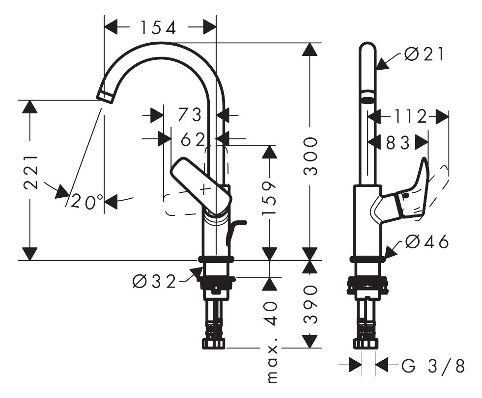 hansgrohe Waschtisch-Einhebelmischer 210 Logis mit Zugstangen-Ablaufgarnitur, mit Schwenkauslauf, chrom