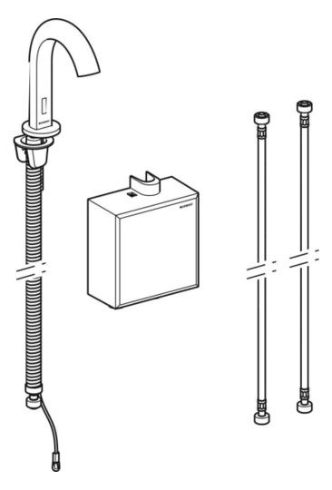 Geberit Infrarot-Waschtisch-Armatur Piave mit Thermostatmischer, Standmontage, Batteriebetrieb, AP-Funktionsbox