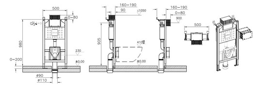 VitrA Bad UP-Spülkasten-Modul V-Fix Easy 98x16-19x50cm, für Wand-/Dusch-WCs