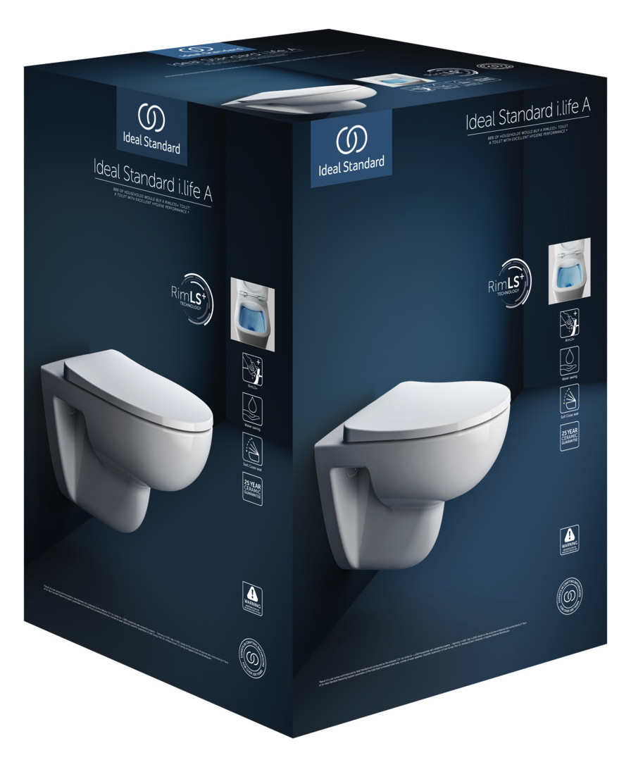 Ideal-Standard Wandtiefspül-WC-Paket i.life A 36,5x54,5x33cm, ohne Spülrand, weiß