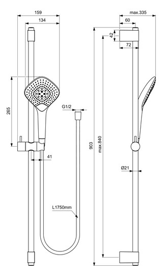 Ideal-Standard Brausekombination Idealrain Evo Jet 90 cm, 3-Funktionshandbrause, Diamond 13,4cm, chrom