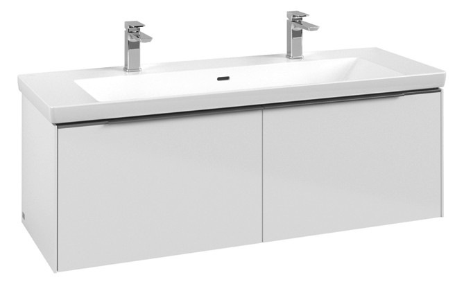 V&B Waschtisch-Unterschrank Subway 3.0 127,2x42,9x47,8cm, mit LED/Griff Aluminium glänzend, brilliant white