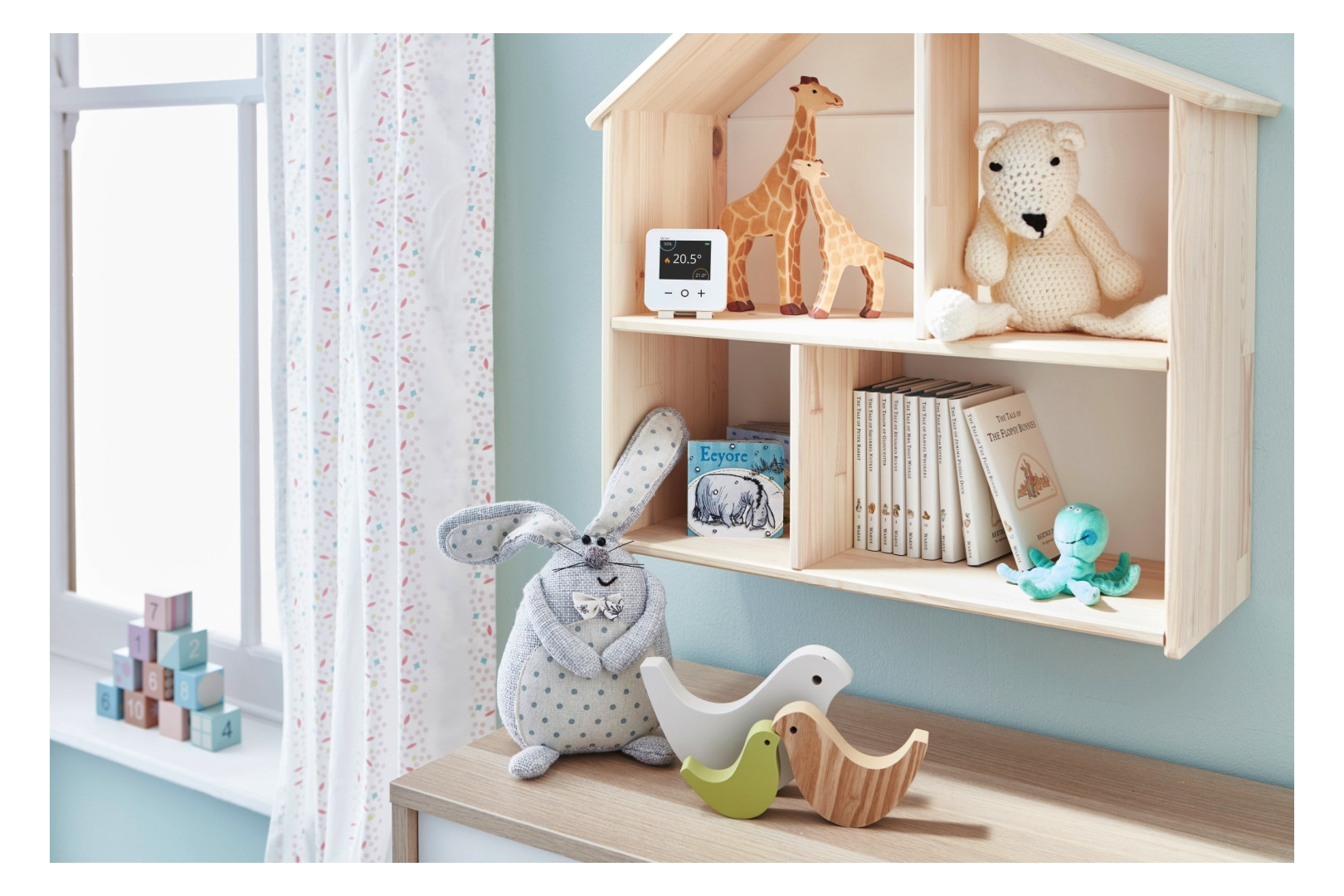 Raumtemperaturregler AP Wiser Funkb ws glz Basis+m.Geh Mit Vor-Ort Bedienung