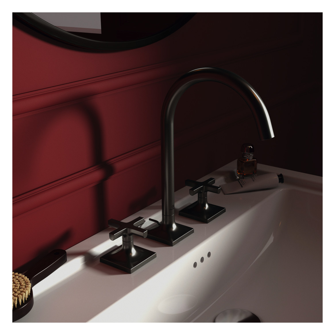 Ideal-Standard 3-Loch-Waschtisch-Armatur Joy Neo Kreuzgriffe, Ausladung 168mm, mit Metall-Ablaufgarnitur, magnetic grey