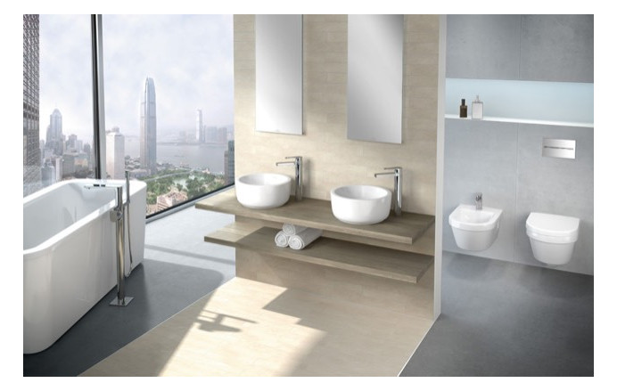 V&B Combi-Pack-Wand-Tiefspüler DirectFlush Architectura 37x53cm, oval, spülrandlos, wandhängend, waagerecht, mit WC-Sitz, weiß