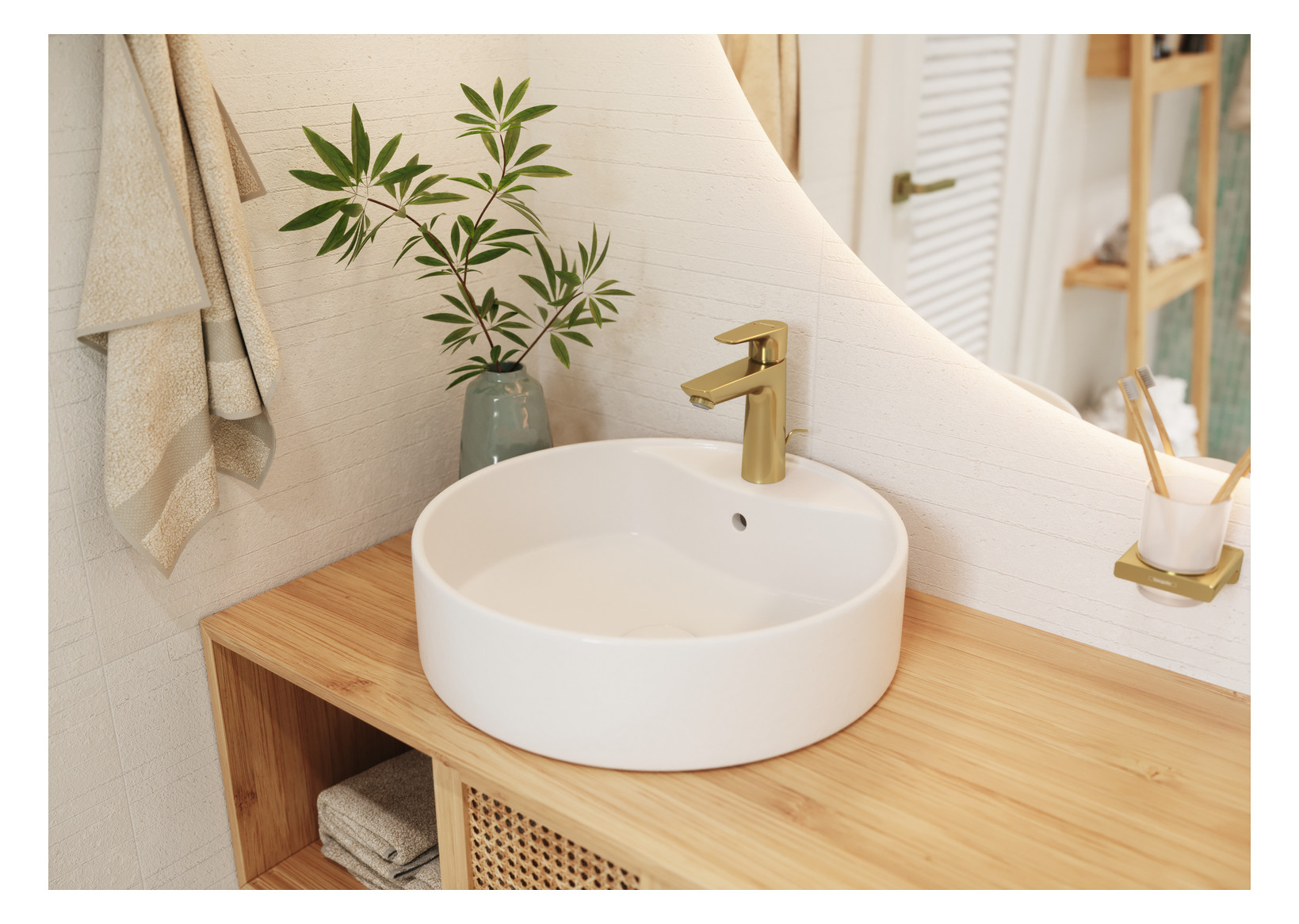 hansgrohe Zahnbecher AddStoris mit Glas, Wandmontage, Metall, polished gold optic