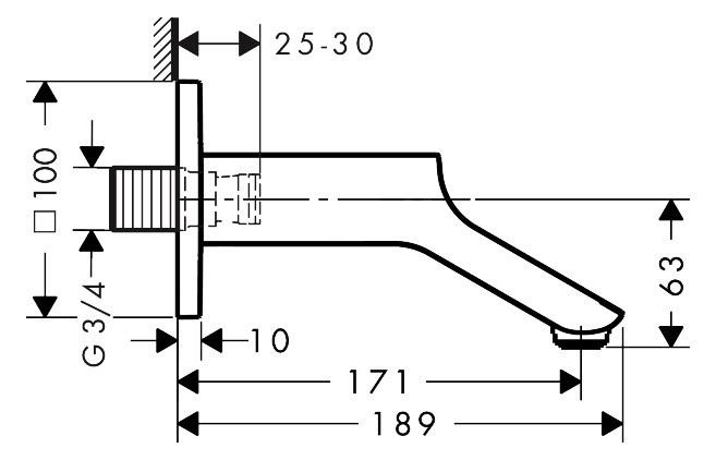 hansgrohe Wanneneinlauf Axor Urquiola Ausladung 171mm, brushed nickel