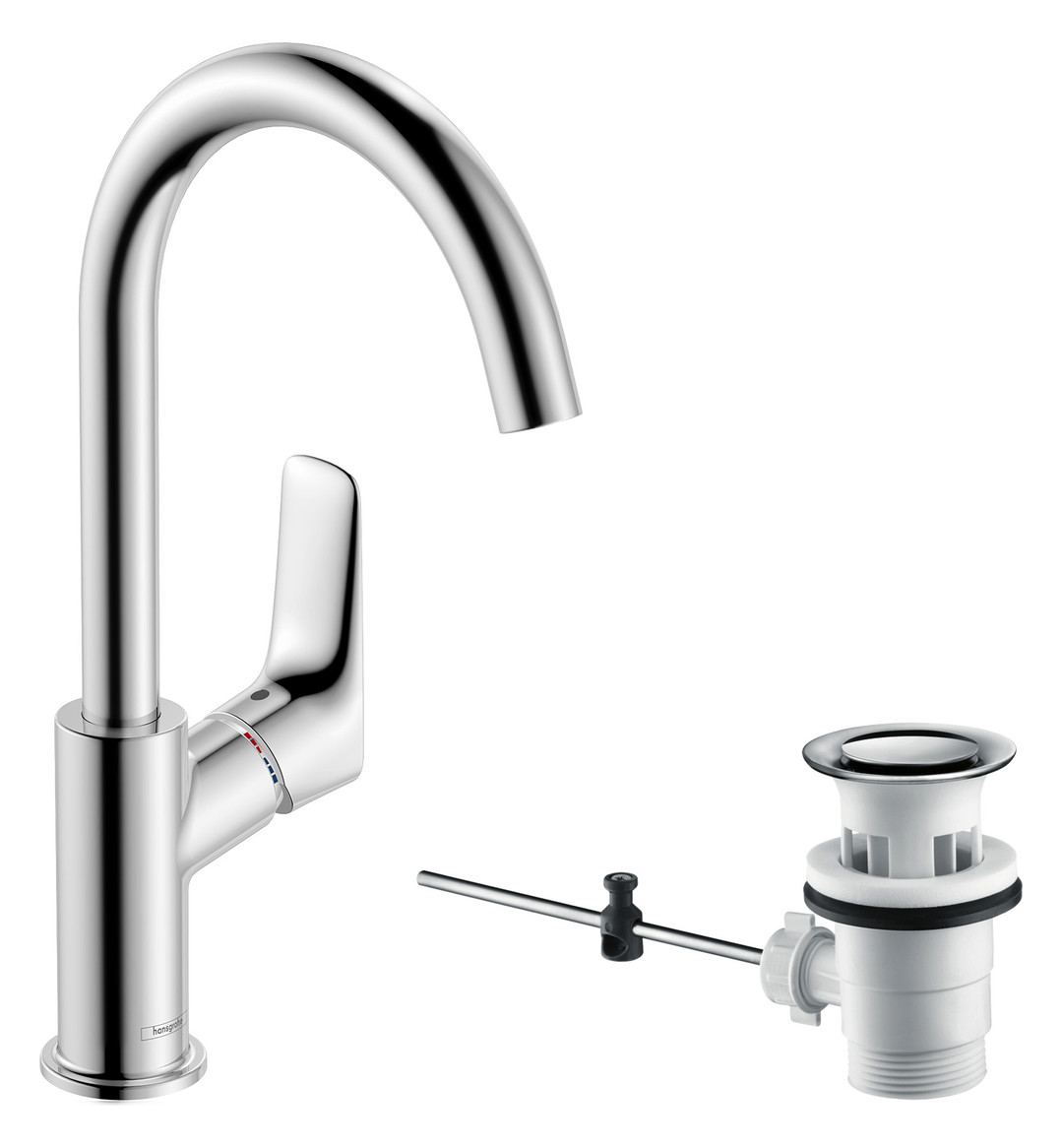 hansgrohe Waschtisch-Einhebelmischer 210 Logis mit Zugstangen-Ablaufgarnitur, mit Schwenkauslauf, chrom