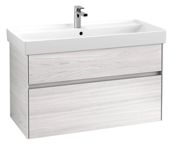 V&B Waschtischunterschrank Collaro 95,4x54,6x44,4cm, Waschbecken mittig, LED-Beleuchtung 7W, white wood V&B Waschtischunterschrank Collaro 95,4x54,6x44,4cm, Waschbecken mittig, LED-Beleuchtung 7W, white wood