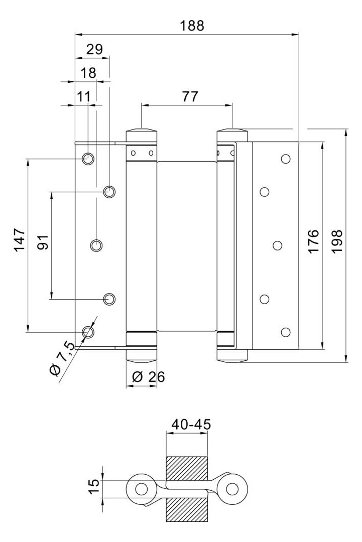 Bild Pendeltürbänder Nr. 39 Stahl nichtrost. 1 75mm - DENI-0