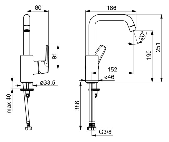 HANSA Waschtisch-Einhebelmischer HANSAPOLO Hebel seitlich, ohne Ablaufgarnitur, Ausladung 152mm, chrom