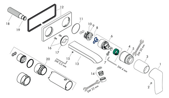 hansgrohe Fertigmontageset Metris Ausladung 225 mm, UP-Waschtisch-Einhebelmischer, chrom