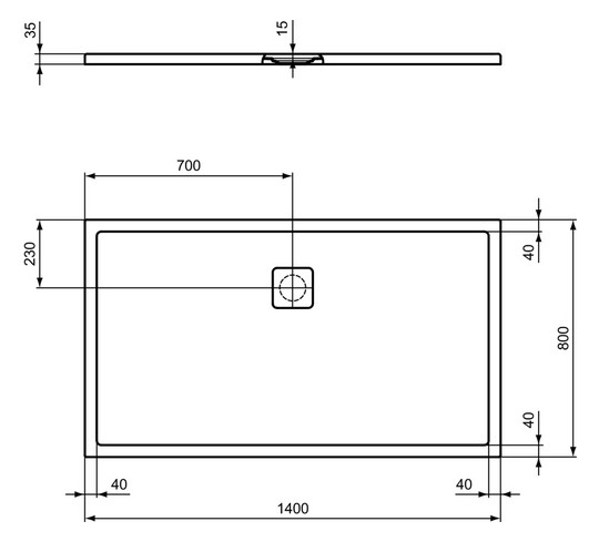 Ideal-Standard Rechteck-Brausewanne Ultra Flat Evo 140 x 80 x 3,5 cm, weiß alpin, Ablauf an langer Seite