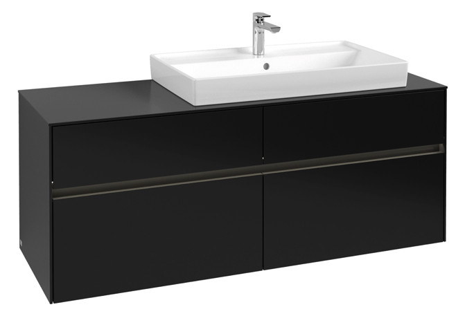 V&B Waschtischunterschrank Collaro 140x54,8x50cm, Waschtisch rechts, mit LED-Beleuchtung, black matt laquer