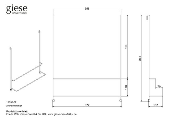 Giese Badetuchhalter Server mit 2 Stangen, 672x619x137mm, verchromt