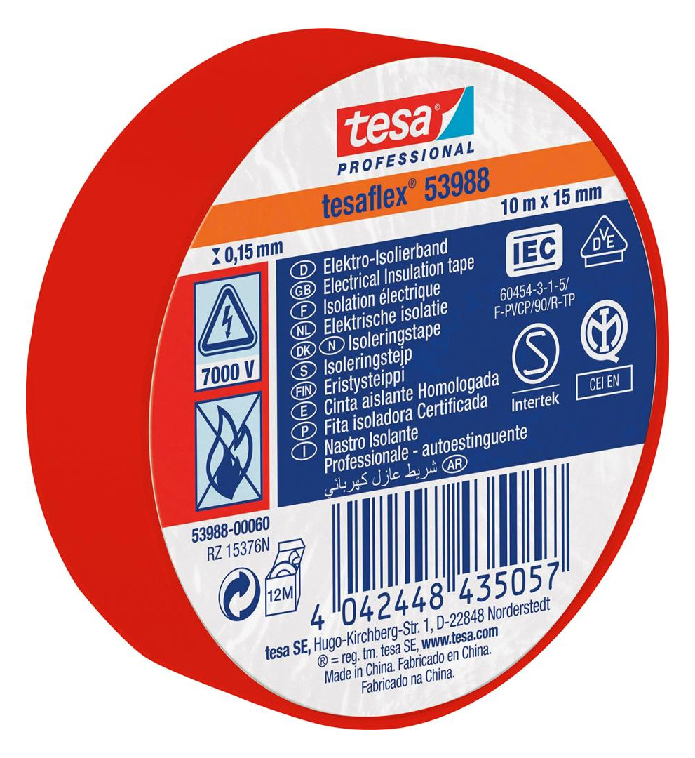 Bild PVC-Elektroisolierband 25m x 19mm, rot - tesa-0