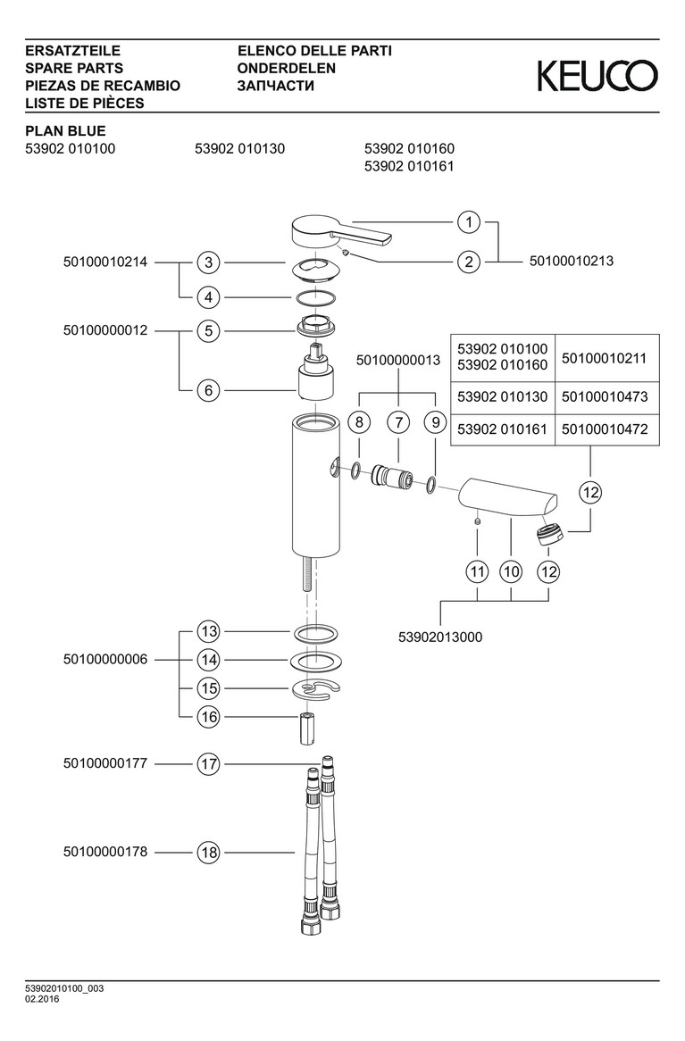 KEUCO Waschtisch-Einhebelmischer 90 Plan blue Ausladung 107mm, ohne Ablaufgarnitur, verchromt