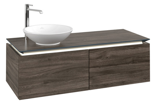 V&B Waschtischunterschrank Legato 120x38x50cm, Waschtisch links, mit LED-Beleuchtung, Stone Oak