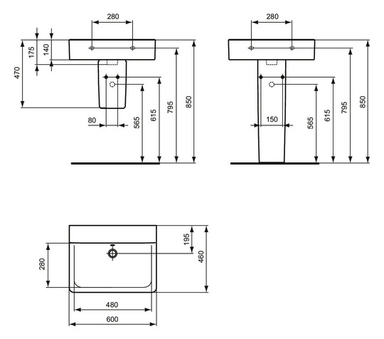 Ideal-Standard Waschtisch Connect Cube ohne Hahnloch, mit Überlauf, 60 x 46 cm, weiß