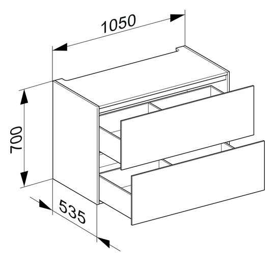 KEUCO Unterbauschrank Edition 11 Planning 105x70x53,5cm, 2 Frontauszüge, Innenbeleuchtung, Strukturlack Weiß