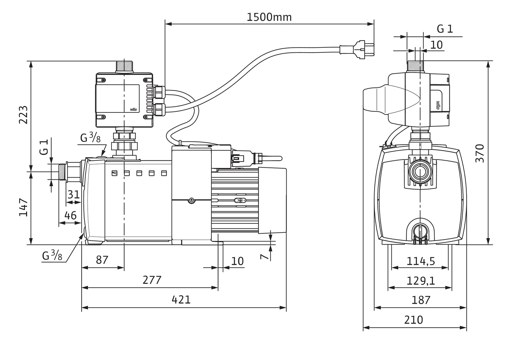 Wilo Wasserversorgungsanlage HiMulti 3 C 1-25, 0,5 kW, normalsaugend, 230 V