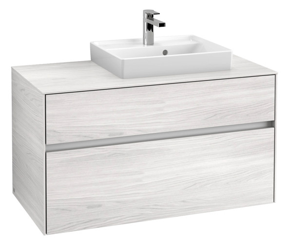 V&B Waschtischunterschrank Collaro 100x54,8x50cm, Waschtisch rechts, LED-Beleuchtung 7,3 W, white wood