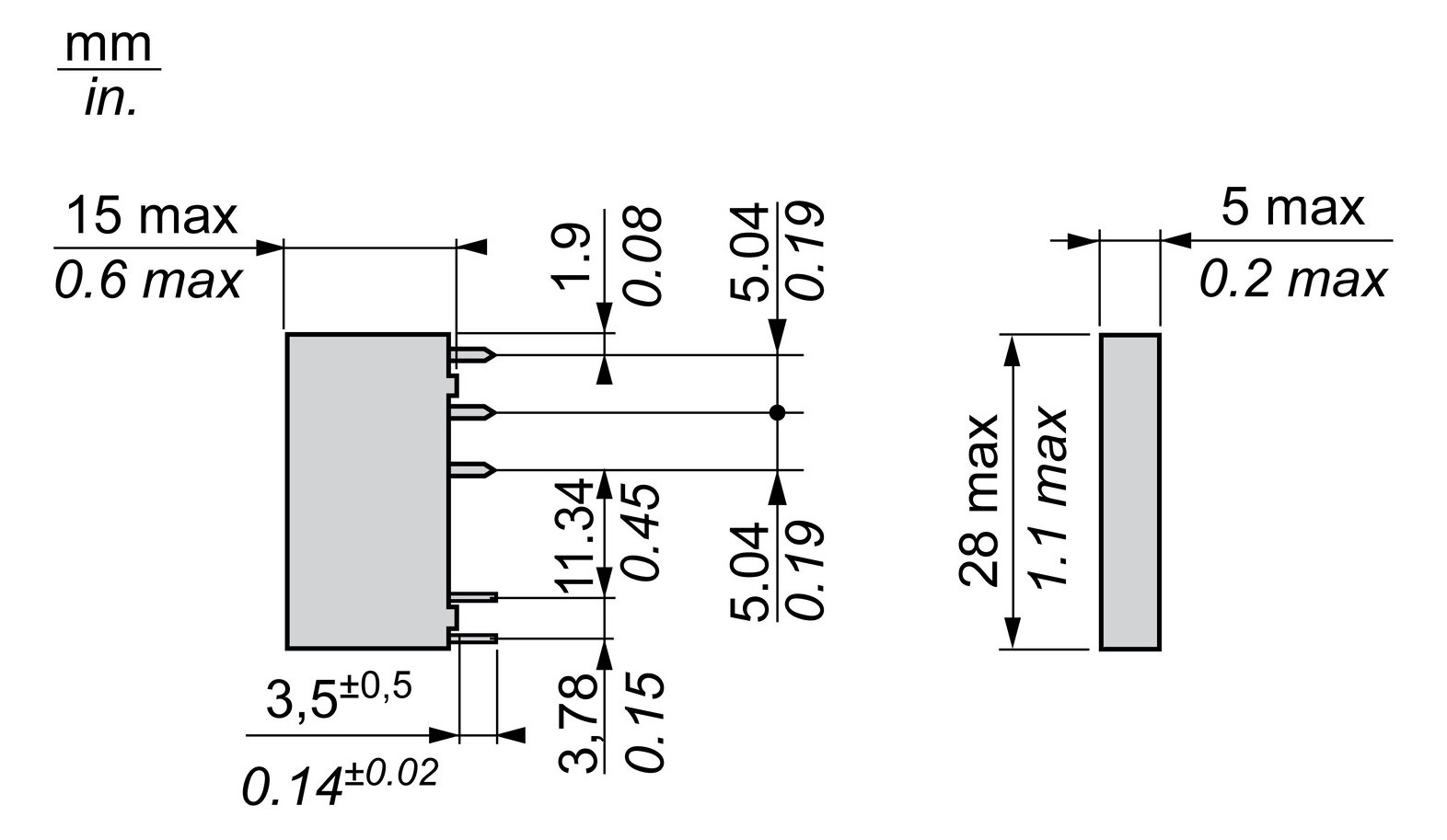 Schaltrelais 1W IP40 5x28x18,5mm Flachsteck
