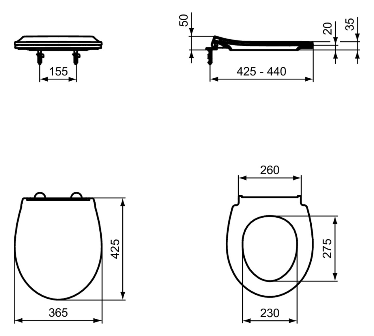 Ideal-Standard WC-Sitz Tirso Sandwich 36,5x42,5x5cm, Softclose, weiß