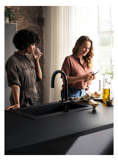 hansgrohe Spültisch-Einhebelmischer Aqittura M91 mit Ausziehauslauf, 1jet, Starter Set, mattschwarz