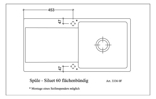 V&B Flächenbündige Spüle Siluet 60 Flat mit Ablaufgarnitur, Excenterbetätigung, graphit CeramicPlus
