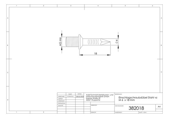 ASW Einschlagschraubdübel M 6 x 18 mm, Stahl verzinkt, mit Außengewinde