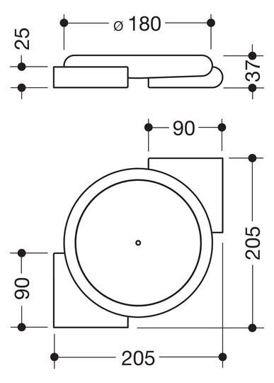 HEWI Eckablage 477 205x205x37mm, tiefschwarz