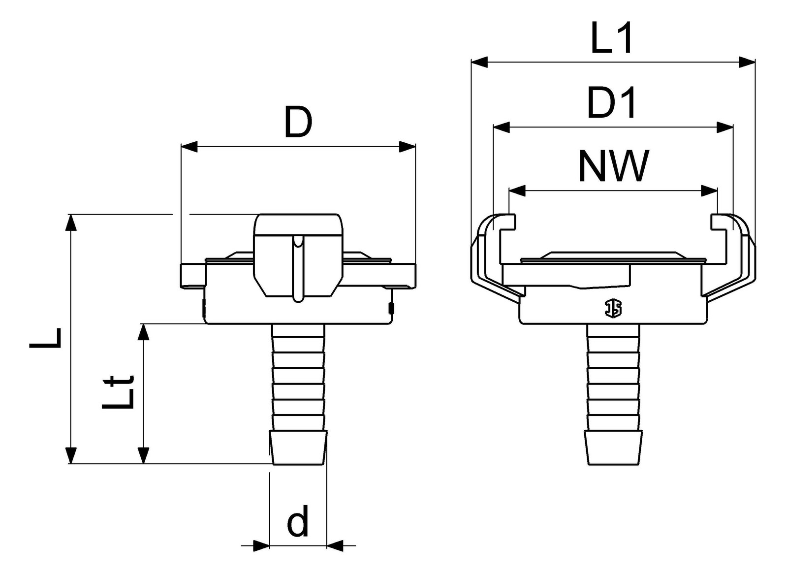 Schlösser Schnellkupplung 3307 DN 10, 3/8", DVGW, mit Tülle, Messing blank