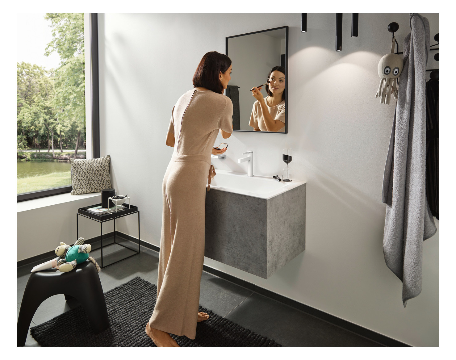 hansgrohe Waschtisch-Einhebelmischer 110 Finoris mit Zugstangen-Ablaufgarnitur, mattweiß