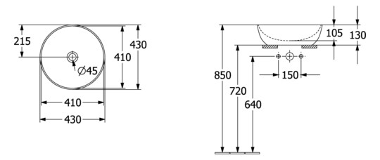 V&B Aufsatzwaschtisch Artis d= 43cm, rund, ohne Hahnloch, ohne Überlauf, Indian Summer