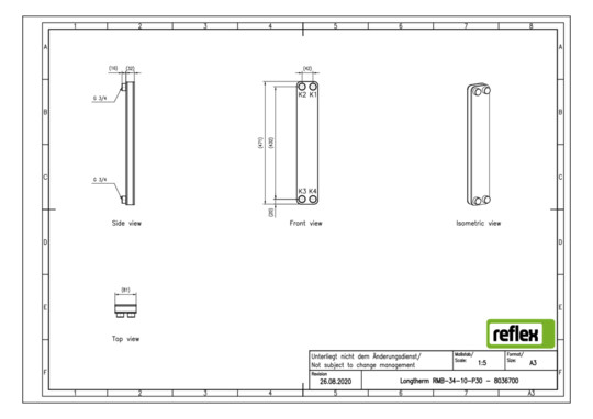 Reflex Wärmetauscher Longtherm RMB-34-10, Plattenzahl 10, gelötet, Edelstahl, eingängig