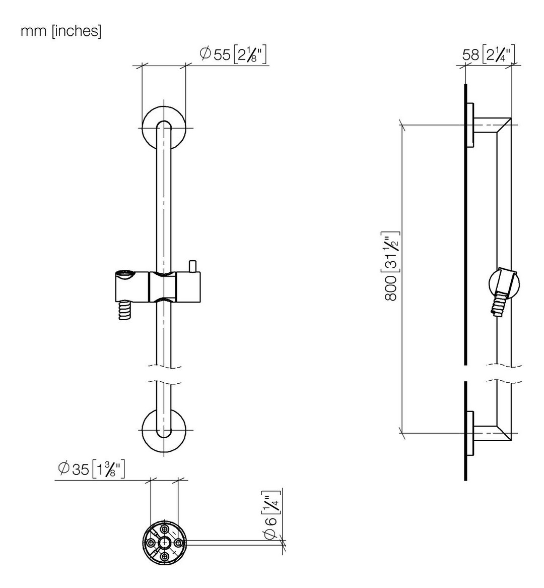 Dornbracht Duschgarnitur Stichmaß 800mm, Brauseschlauchanschluss 3/8", Bronze gebürstet