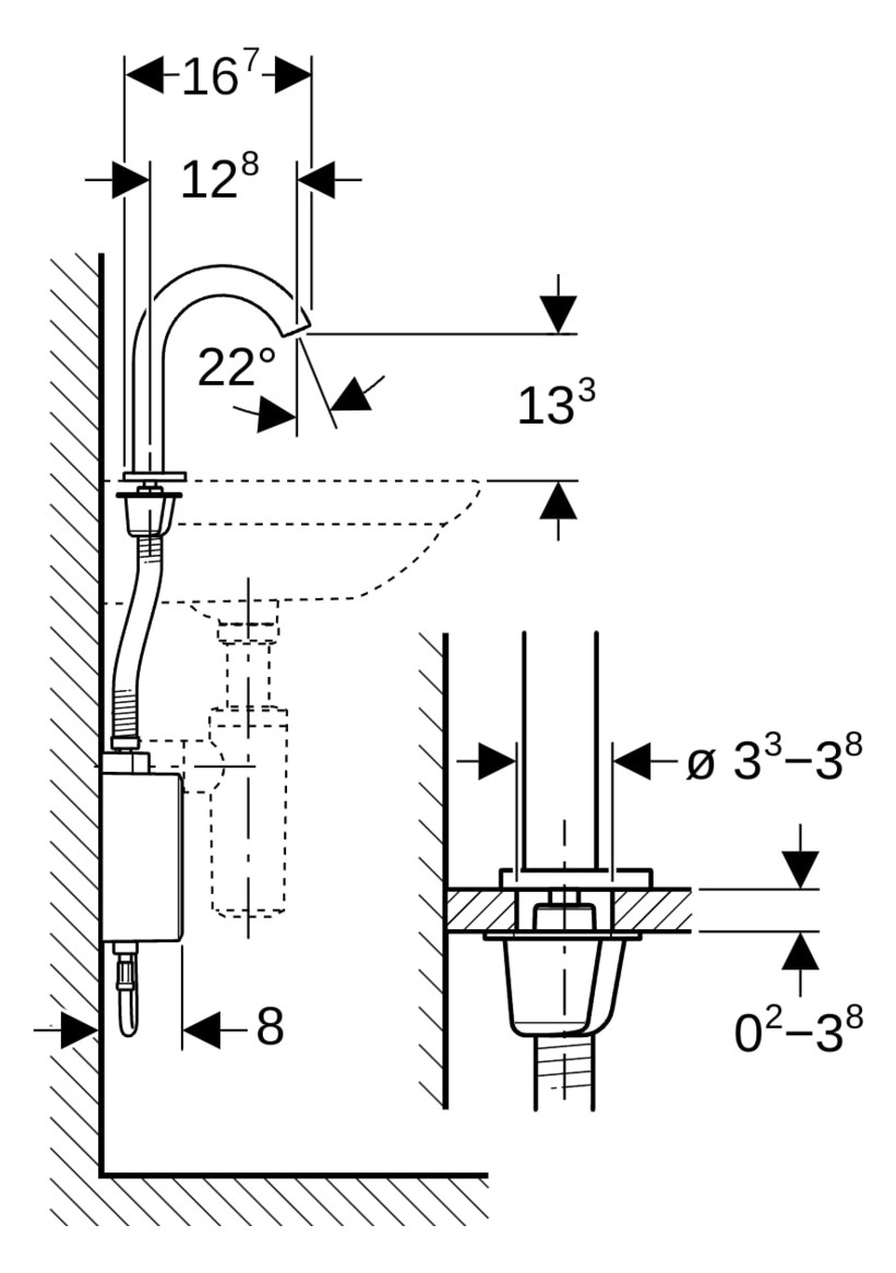 Geberit Infrarot-Waschtisch-Armatur Piave mit Thermostatmischer, Standmontage, Batteriebetrieb, AP-Funktionsbox