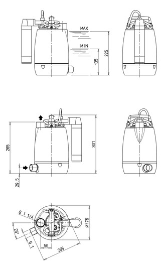 Zehnder-Pumpen Zubringerpumpe Lademax vertikaler Schwimmerschalter, schwimmende Entnahme