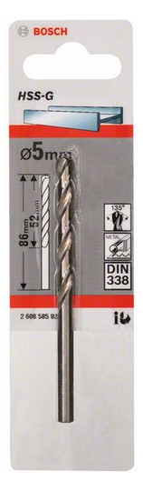 Metallbohrer Ø5mm zyl.Steckachse 52/5mm f.Edelstahl f.Stahl