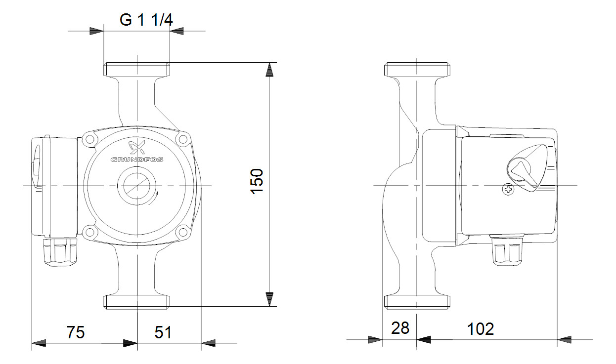 Grundfos Zirkulationspumpe UPS 25-60 N, 180mm, 230 V
