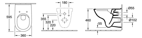 V&B Wand-Tiefspül-WC VICARE 36x59,5cm, DirectFlush, Abgang waagerecht, weiß