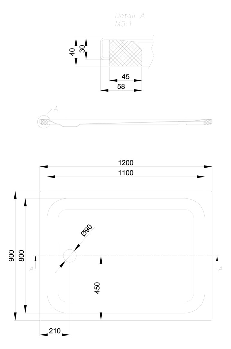 Duschwanne BetteUltra 1260 120x90x3,5cm, Mini-Wannenträger, pergamon
