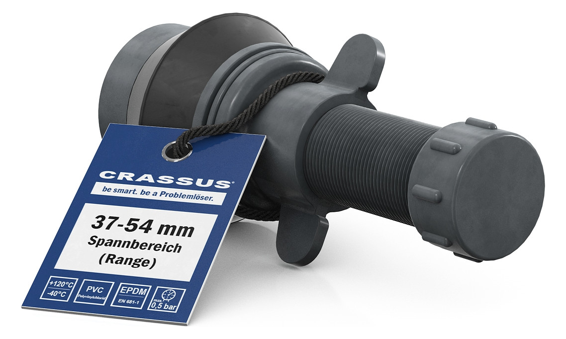 Crassus Schnellverschlussstopfen CSV 50, 37-54 mm, Länge 100 mm, EPDM/PVC