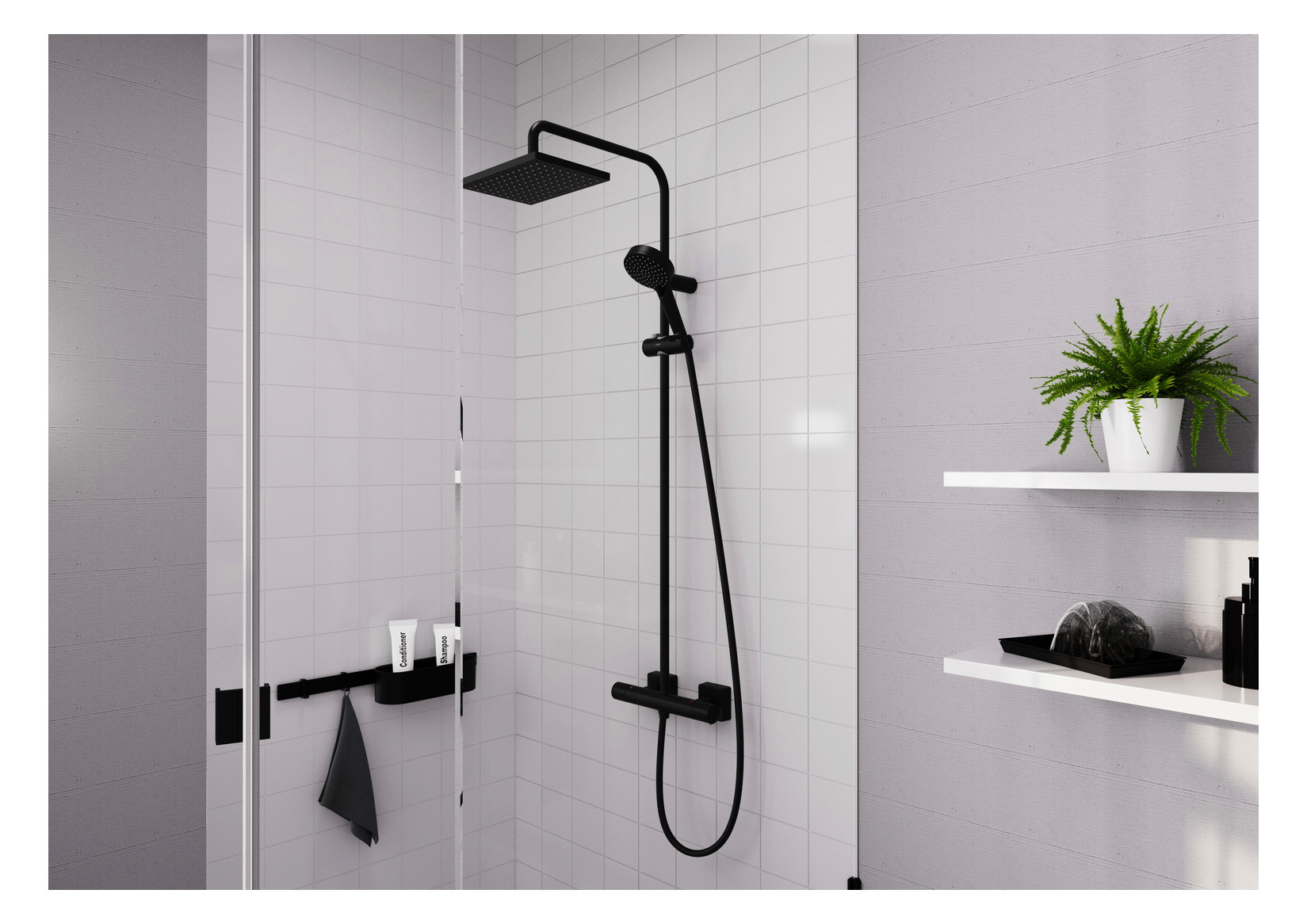 hansgrohe Showerpipe 230 Vernis Shape mit Thermostat, 1jet, EcoSmart, 6,8 l/min, mattschwarz